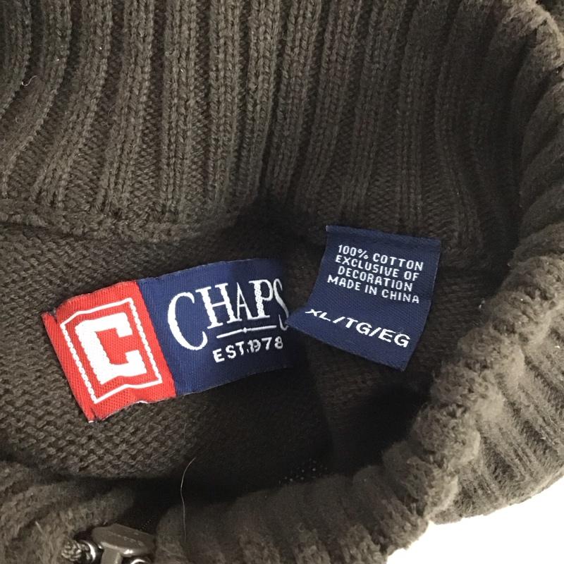 チャップス CHAPS ニット、セーター 長袖 長袖ニットカットソー スタンドネック セーター XL ロゴ、文字 茶 / ブラウン /  メンズ USED 古着 中古 10128005