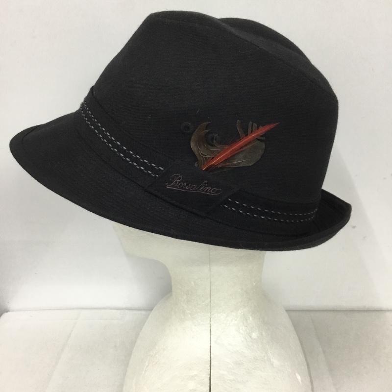 ボルサリーノ Borsalino 帽子 ハット B1046-08A62 中折れ帽 日本製 ロゴ、文字 黒 / ブラック /  メンズ USED 古着 中古 10128013