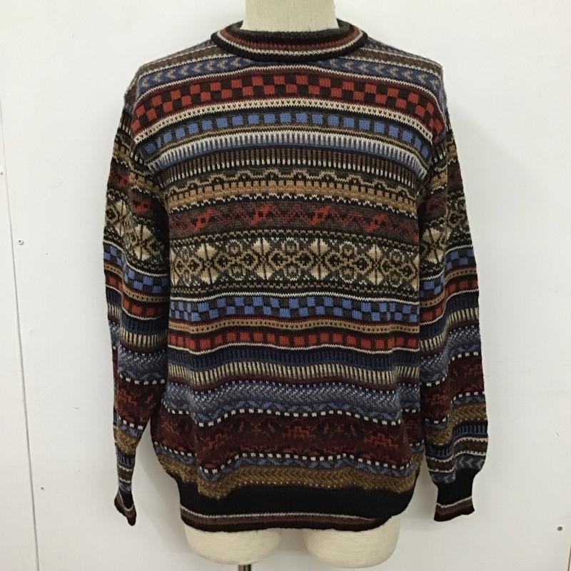 古着 USED ニット、セーター 長袖 長袖ニットカットソー クルーネック セーター L プリント マルチカラー / マルチカラー /  メンズ USED 古着 中古 10128055
