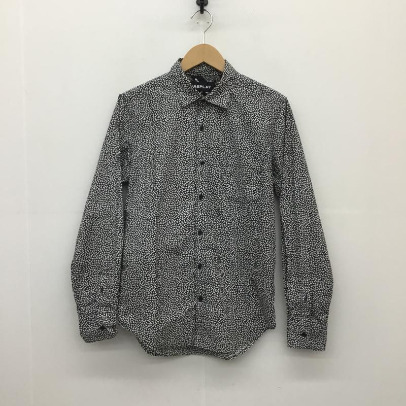 リプレイ REPLAY シャツ、ブラウス 長袖 REPLAY Cotten Patterned Button-up Shirt 総柄 白 / ホワイト / X 黒 / ブラック /  メンズ USED 古着 中古 10128203