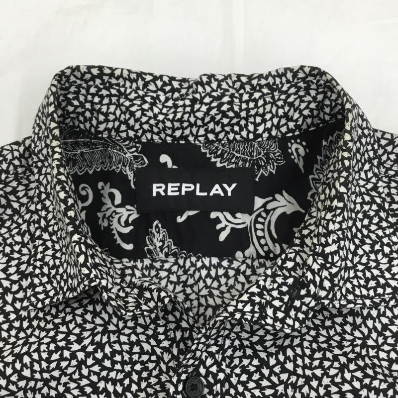 リプレイ REPLAY シャツ、ブラウス 長袖 REPLAY Cotten Patterned Button-up Shirt 総柄 白 / ホワイト / X 黒 / ブラック /  メンズ USED 古着 中古 10128203