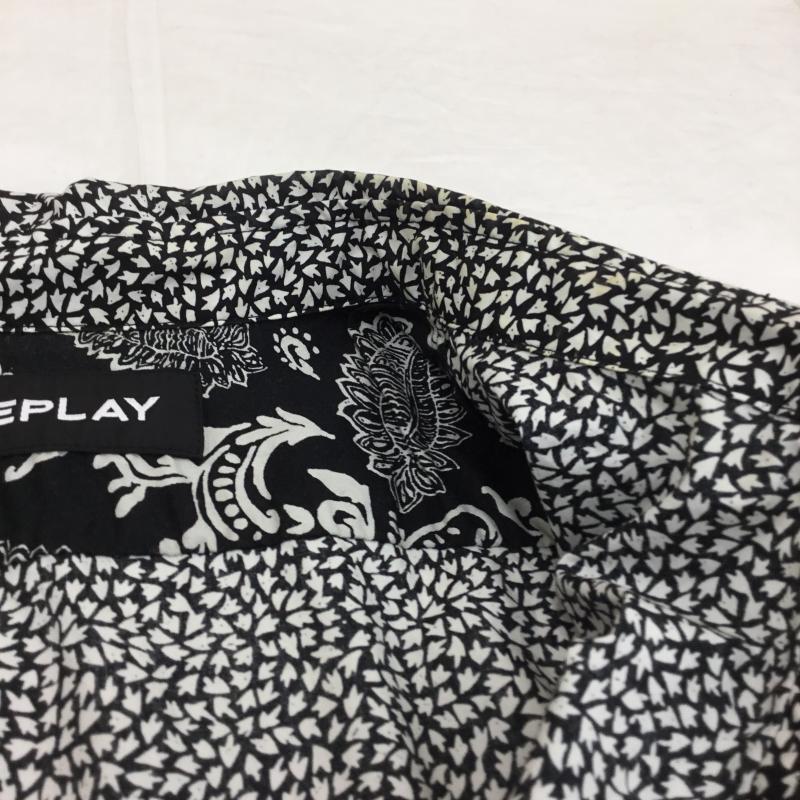 リプレイ REPLAY シャツ、ブラウス 長袖 REPLAY Cotten Patterned Button-up Shirt 総柄 白 / ホワイト / X 黒 / ブラック /  メンズ USED 古着 中古 10128203