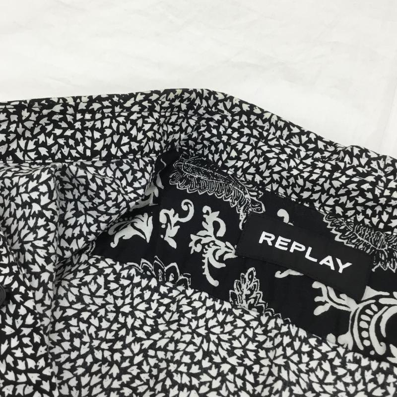 リプレイ REPLAY シャツ、ブラウス 長袖 REPLAY Cotten Patterned Button-up Shirt 総柄 白 / ホワイト / X 黒 / ブラック /  メンズ USED 古着 中古 10128203