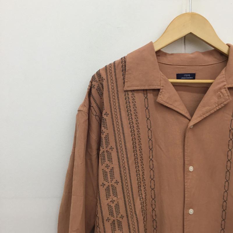 アイテムズ アーバンリサーチ ITEMS URBAN RESEARCH シャツ、ブラウス 長袖 URBAN RESEARCH リネン混オープンカラーシャツ　IT34-13CO10 L 刺繍 茶 / ブラウン /  メンズ USED 古着 中古 10128205