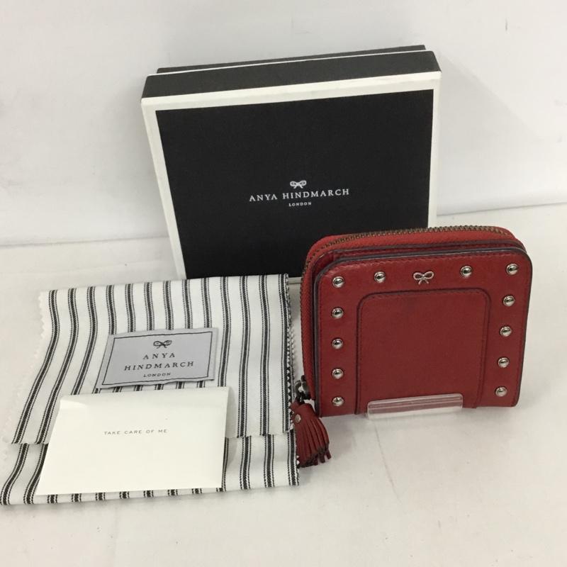 アニヤハインドマーチ ANYA HINDMARCH 財布 二つ折り 202151041-78 リボン スタッズ 箱有 ワンポイント 赤 / レッド /  レディース USED 古着 中古 10128298