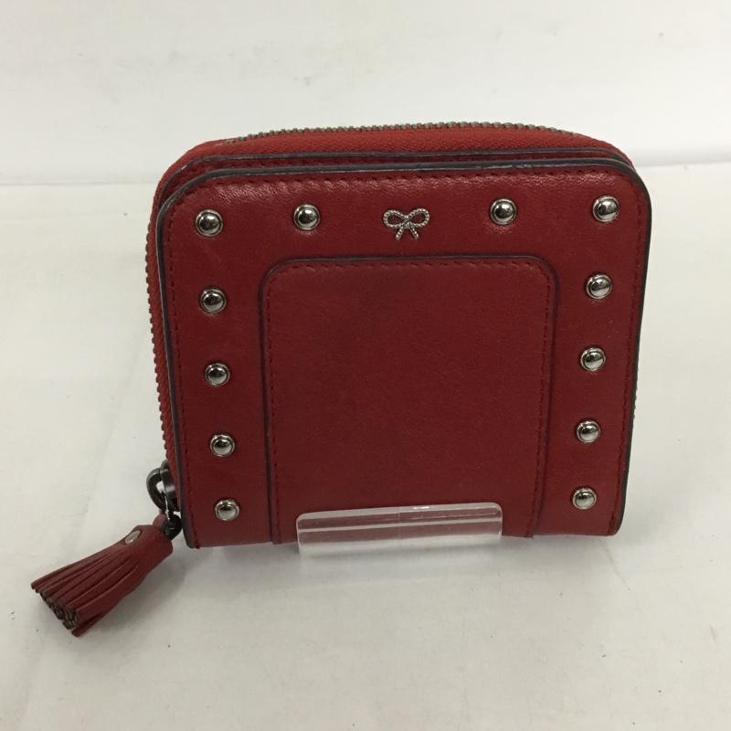 アニヤハインドマーチ ANYA HINDMARCH 財布 二つ折り 202151041-78 リボン スタッズ 箱有 ワンポイント 赤 / レッド /  レディース USED 古着 中古 10128298