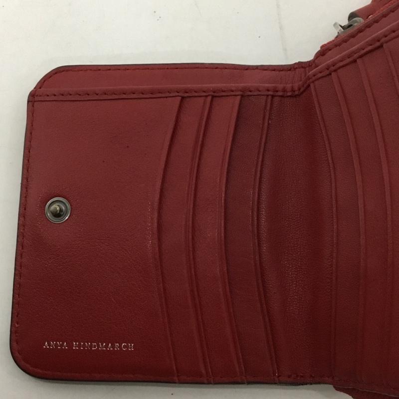 アニヤハインドマーチ ANYA HINDMARCH 財布 二つ折り 202151041-78 リボン スタッズ 箱有 ワンポイント 赤 / レッド /  レディース USED 古着 中古 10128298