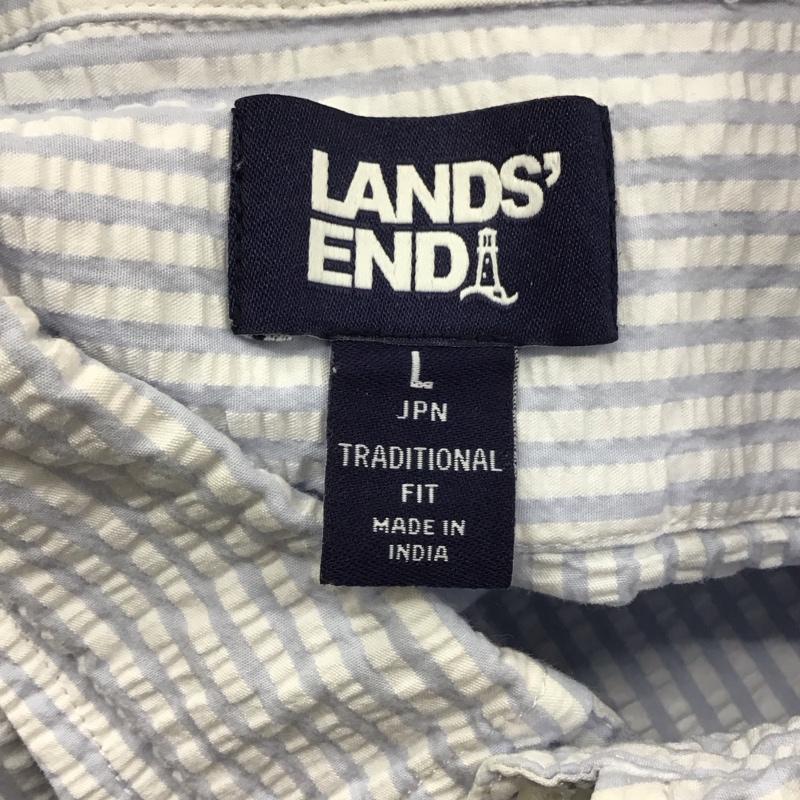 ランズエンド LAND S END シャツ、ブラウス 半袖 L チェック 白 / ホワイト / X 水色 / ライトブルー /  メンズ USED 古着 中古 10128307