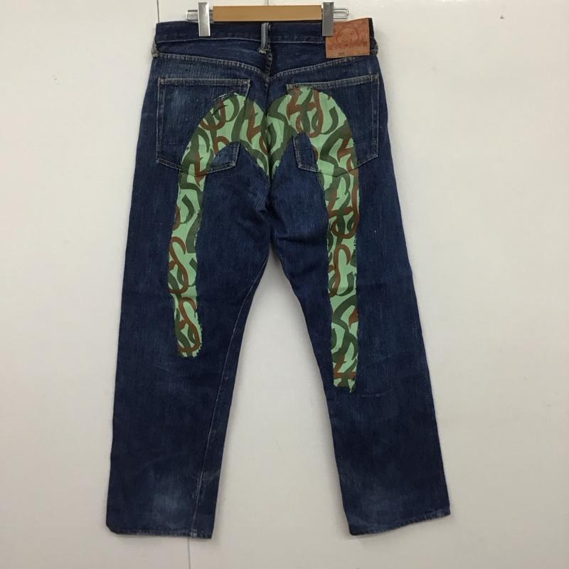 エヴィス EVISU パンツ デニム、ジーンズ 33インチ 無地 X プリント インディゴ / インディゴ /  メンズ USED 古着 中古 10128519