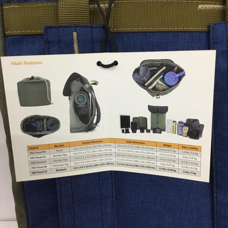 古着 USED リュックサック、デイパック リュックサック、デイバッグ VEO TRAVEL 41 カメラバッグ ミラーレスカメラ VANGUARD タグ付き ロゴ、文字 青 / ブルー / X カーキ / カーキ /  メンズ USED 古着 中古 10128579