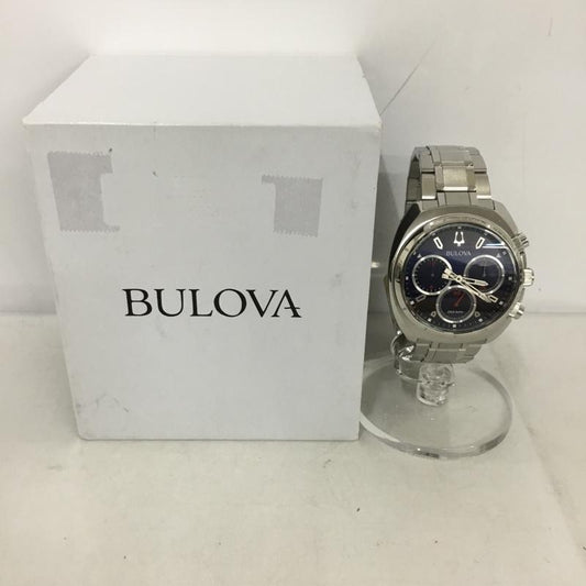 ブローバ BULOVA 腕時計 アナログ（クォーツ式） 96A185 CURV カーブ スポーツ 箱有 ロゴ、文字 銀 / シルバー / silver color X 青 / ブルー / blue メンズ USED 古着 中古 10133881