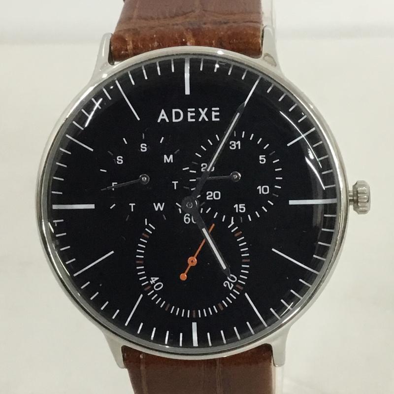 アデクス ADEXE 腕時計 アナログ（クォーツ式） 1868A-04 レザーバンド 箱有 ロゴ、文字 茶 / ブラウン / X 黒 / ブラック /  メンズ USED 古着 中古 10135059