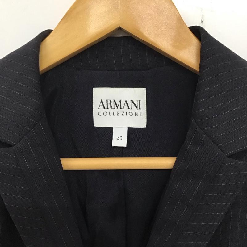 アルマーニコレッツォーニ ARMANI COLLEZIONI ジャケット、上着 ジャケット、ブレザー 長袖ジャケット アウター 前ボタン カラージャケット 40 ストライプ 紺 / ネイビー /  レディース USED 古着 中古 10135060