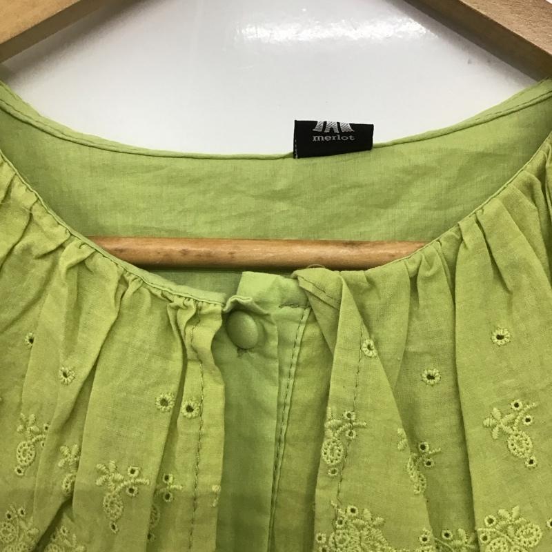 メルロー merlot シャツ、ブラウス 長袖 長袖シャツ レースシャツ ビックカラーシャツ 無地 緑 / グリーン /  レディース USED 古着 中古 10135447