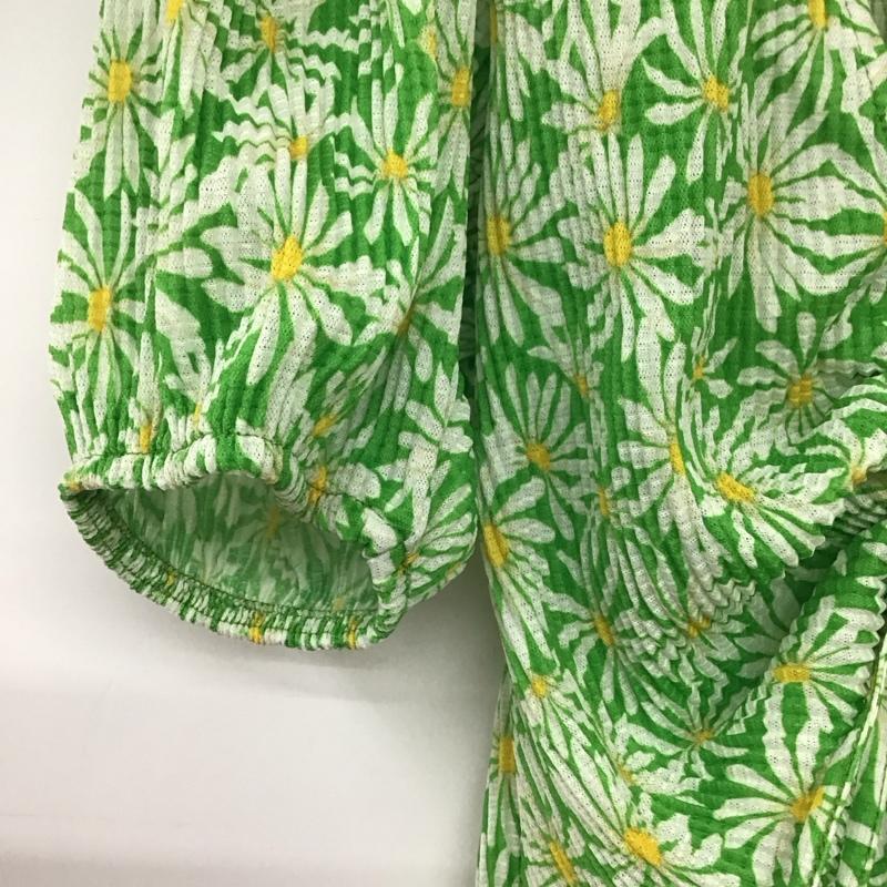 ザラ ZARA カットソー 半袖 半袖カットソー プリントシャツ Vネックカットソー L プリント 緑 / グリーン /  レディース USED 古着 中古 10135449