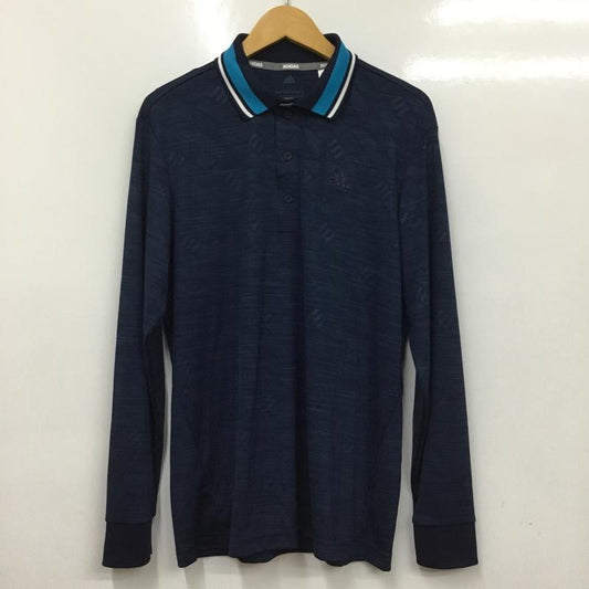 アディダス adidas ポロシャツ 長袖 EH3641 ゴルフウェア タグ付き L ロゴ、文字 紺 / ネイビー /  メンズ USED 古着 中古 10135532