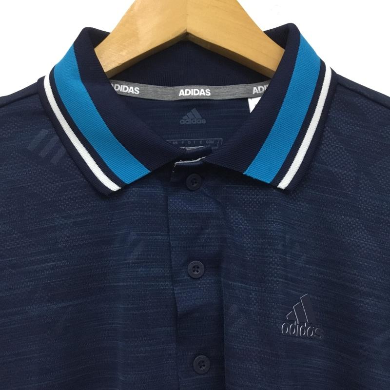 アディダス adidas ポロシャツ 長袖 EH3641 ゴルフウェア タグ付き L ロゴ、文字 紺 / ネイビー /  メンズ USED 古着 中古 10135532
