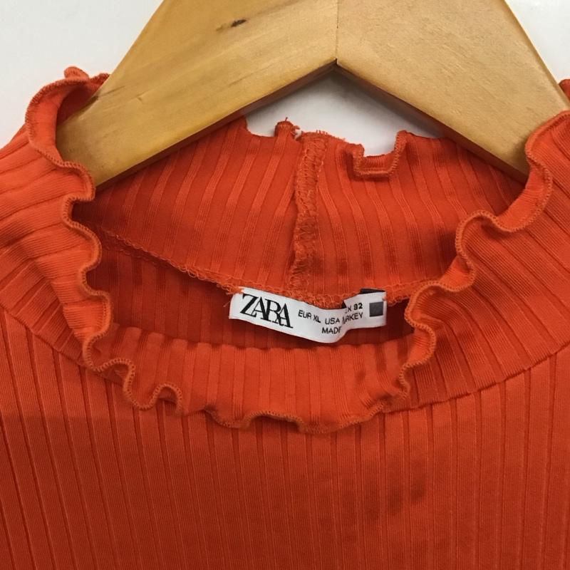 ザラ ZARA カットソー 半袖 ノースリーブカットソー リブカットソー XL 無地 橙 / オレンジ /  レディース USED 古着 中古 10135556