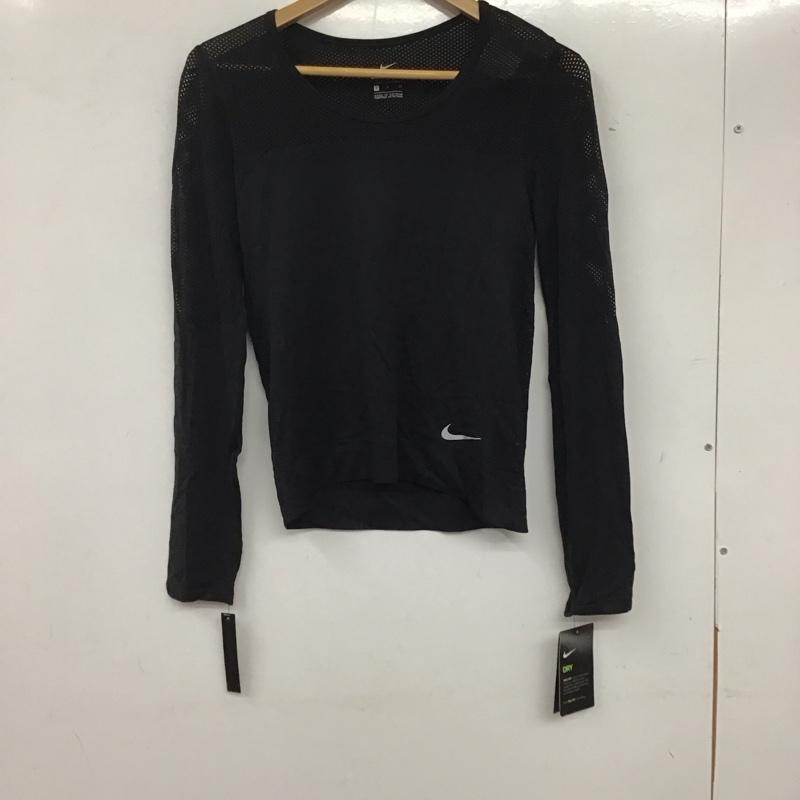 ナイキ NIKE Tシャツ 長袖 AT0783-010 DRI-FIT スポーツウェア メッシュ タグ付き S ワンポイント 黒 / ブラック /  レディース USED 古着 中古 10135601