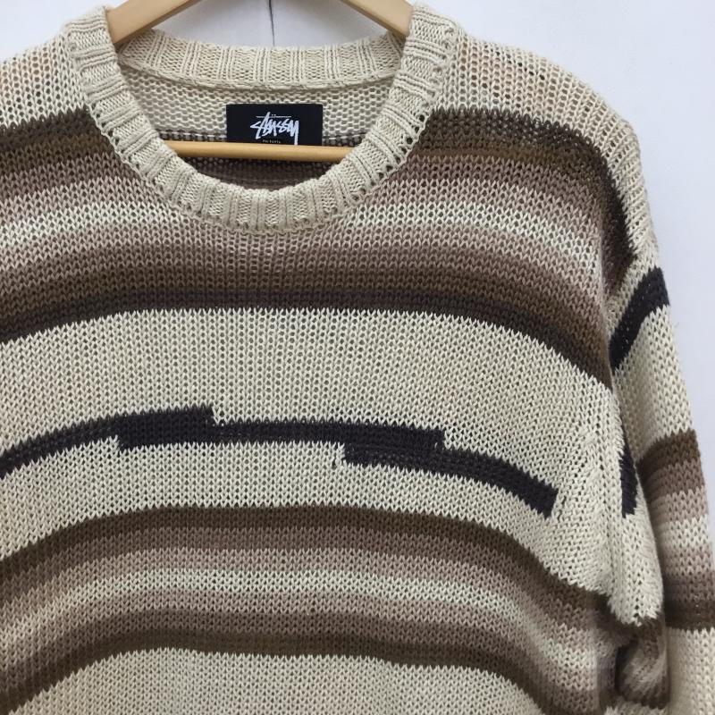 ステューシー STUSSY ニット、セーター 長袖 Tonal Stripe Linen Sweater M ボーダー柄 茶 / ブラウン /  メンズ USED 古着 中古 10135822