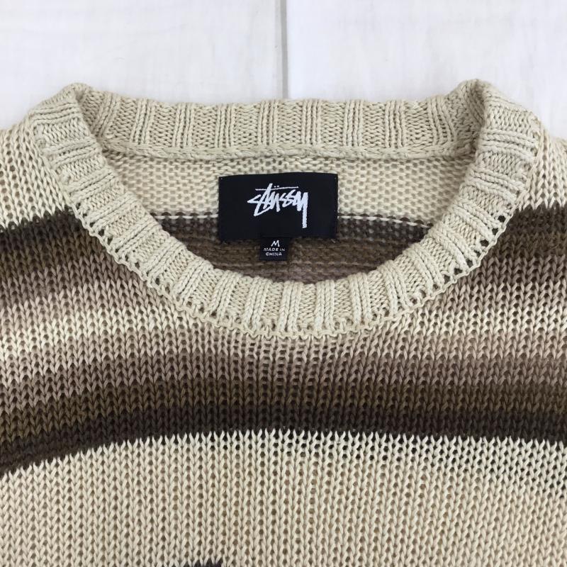 ステューシー STUSSY ニット、セーター 長袖 Tonal Stripe Linen Sweater M ボーダー柄 茶 / ブラウン /  メンズ USED 古着 中古 10135822