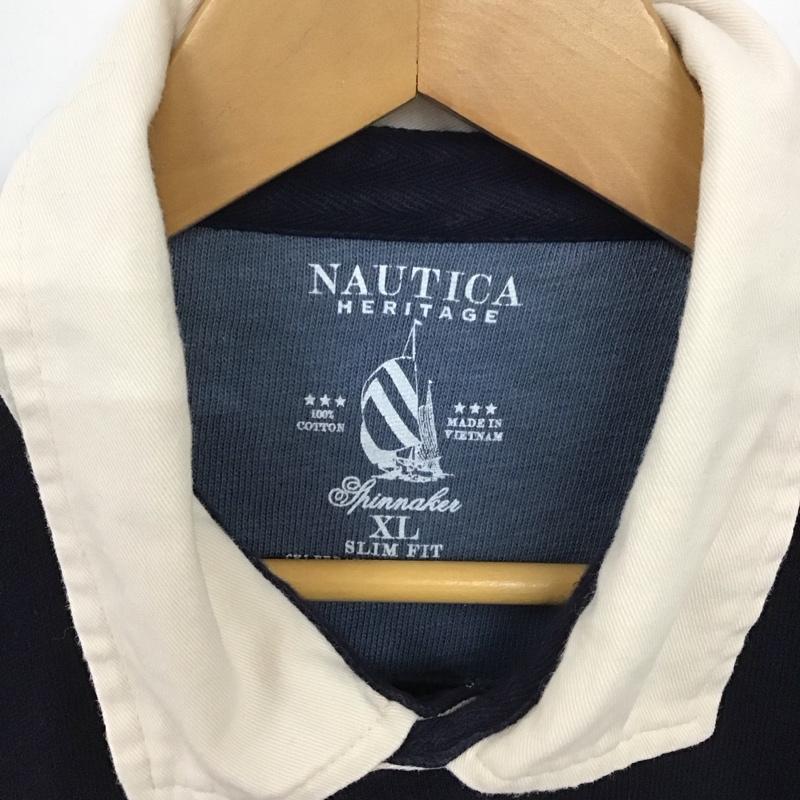 ノーティカ NAUTICA ポロシャツ 長袖 長袖ポロシャツ 長袖カットソー カラーシャツ XL ロゴ、文字 紺 / ネイビー /  メンズ USED 古着 中古 10135972