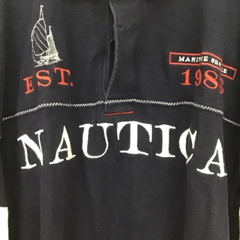 ノーティカ NAUTICA ポロシャツ 長袖 長袖ポロシャツ 長袖カットソー カラーシャツ XL ロゴ、文字 紺 / ネイビー /  メンズ USED 古着 中古 10135972