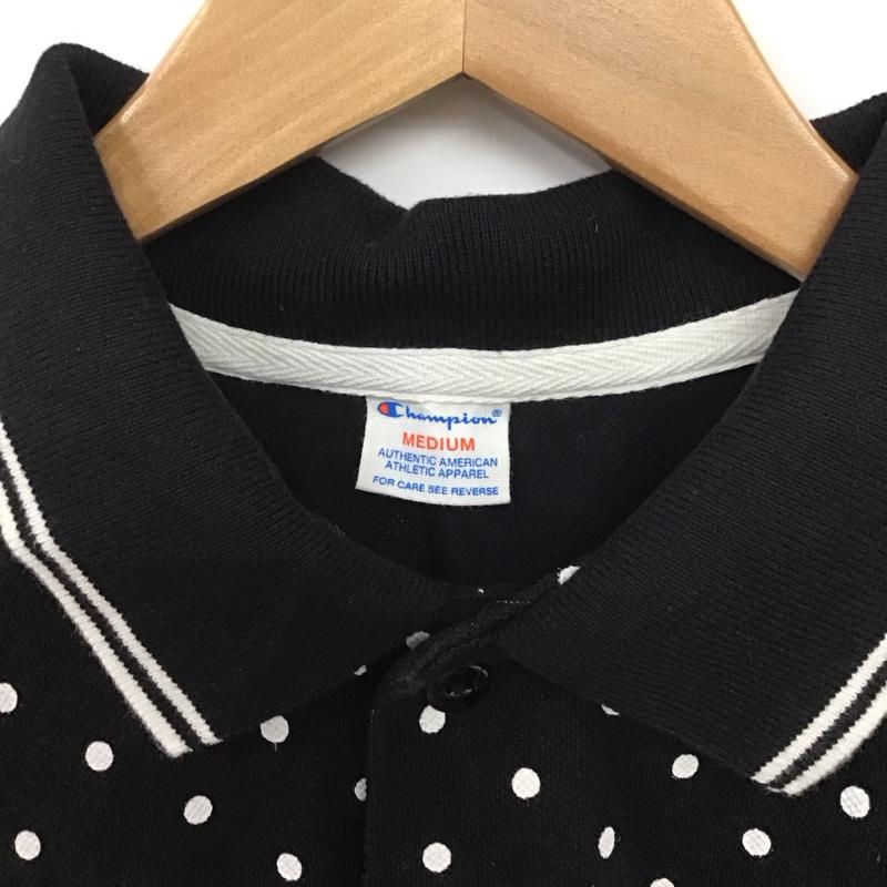 チャンピオン Champion ポロシャツ 半袖 半袖ポロシャツ カラーシャツ 半袖カットソー M ドット 黒 / ブラック /  メンズ USED 古着 中古 10135975