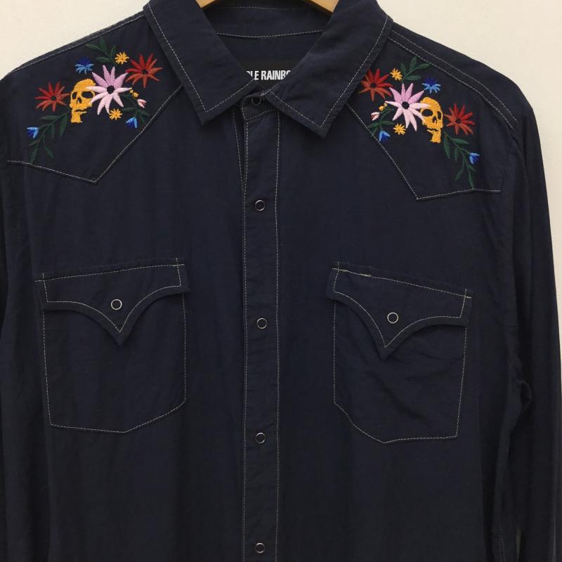 ダブルレインボー DOUBLE RAINBOUU シャツ、ブラウス 長袖 FLORAL SKULL M 刺繍 X 花柄 X スカル 紺 / ネイビー /  メンズ USED 古着 中古 10135991