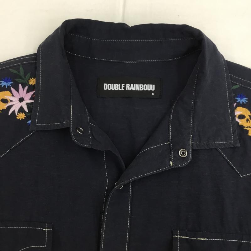 ダブルレインボー DOUBLE RAINBOUU シャツ、ブラウス 長袖 FLORAL SKULL M 刺繍 X 花柄 X スカル 紺 / ネイビー /  メンズ USED 古着 中古 10135991