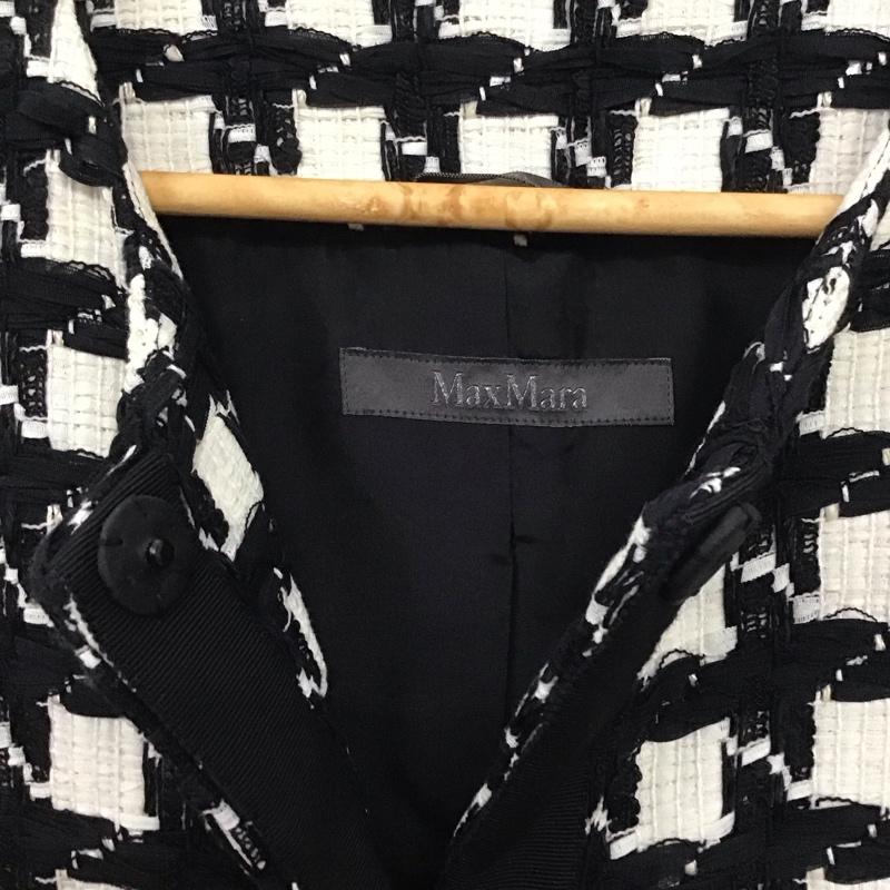 マックスマーラ MaxMara ジャケット、上着 ジャケット、ブレザー 長袖ジャケット アウター 前ボタン ノーカラージャケット 40 総柄 白 / ホワイト / X 黒 / ブラック /  レディース USED 古着 中古 10136029
