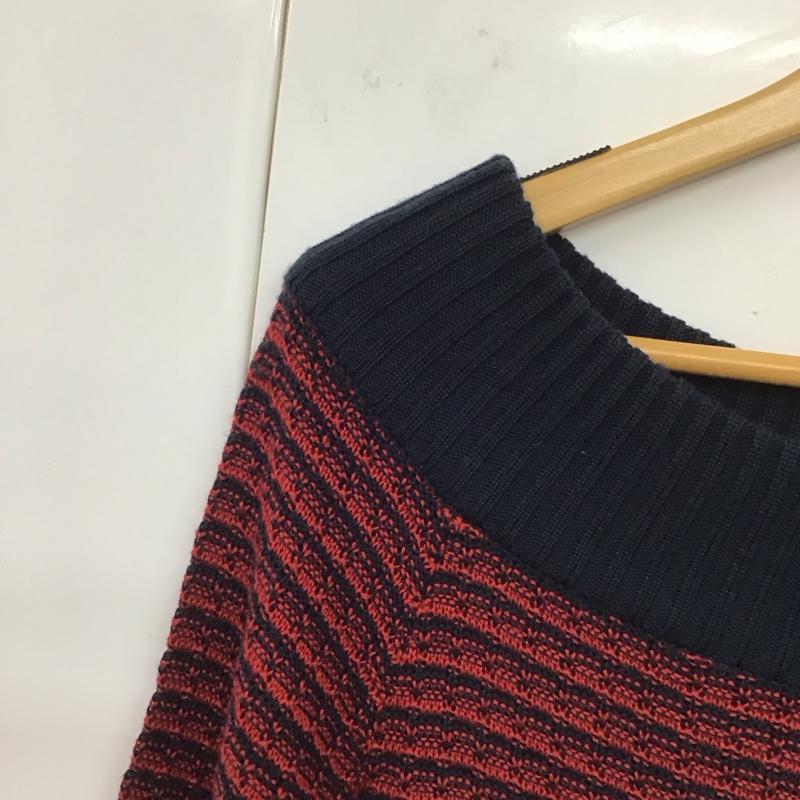 セシルマクビー CECIL McBEE ニット、セーター 半袖 半袖ニット ワイドネック ニットカットソー M 総柄 紺 / ネイビー / X 赤 / レッド /  レディース USED 古着 中古 10136255