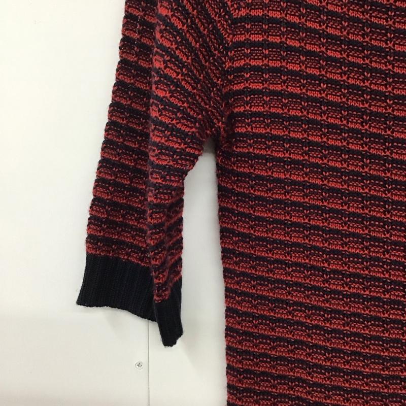 セシルマクビー CECIL McBEE ニット、セーター 半袖 半袖ニット ワイドネック ニットカットソー M 総柄 紺 / ネイビー / X 赤 / レッド /  レディース USED 古着 中古 10136255