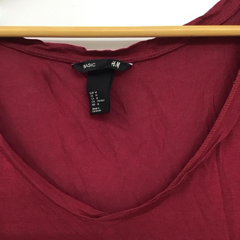 ヘンネスアンドモーリッツ H&M Tシャツ 半袖 半袖カットソー 無地Tシャツ Vネックカットソー M 無地 えんじ / ワインレッド /  レディース USED 古着 中古 10136258