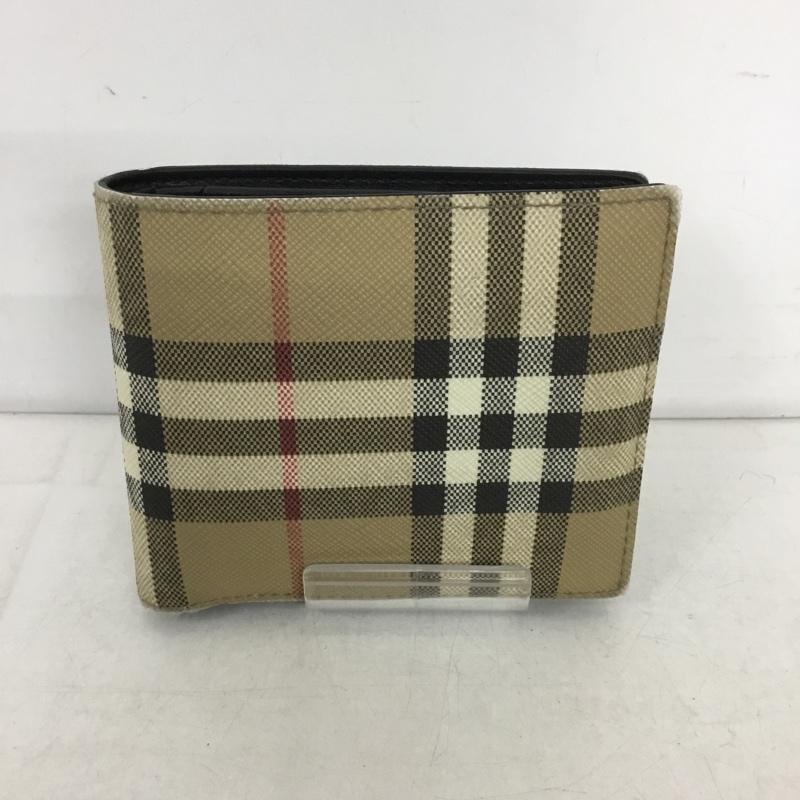 バーバリー BURBERRY 財布 二つ折り チェック ベージュ / ベージュ / X 白 / ホワイト / X 黒 / ブラック / X 赤 / レッド /  メンズ USED 古着 中古 10136343