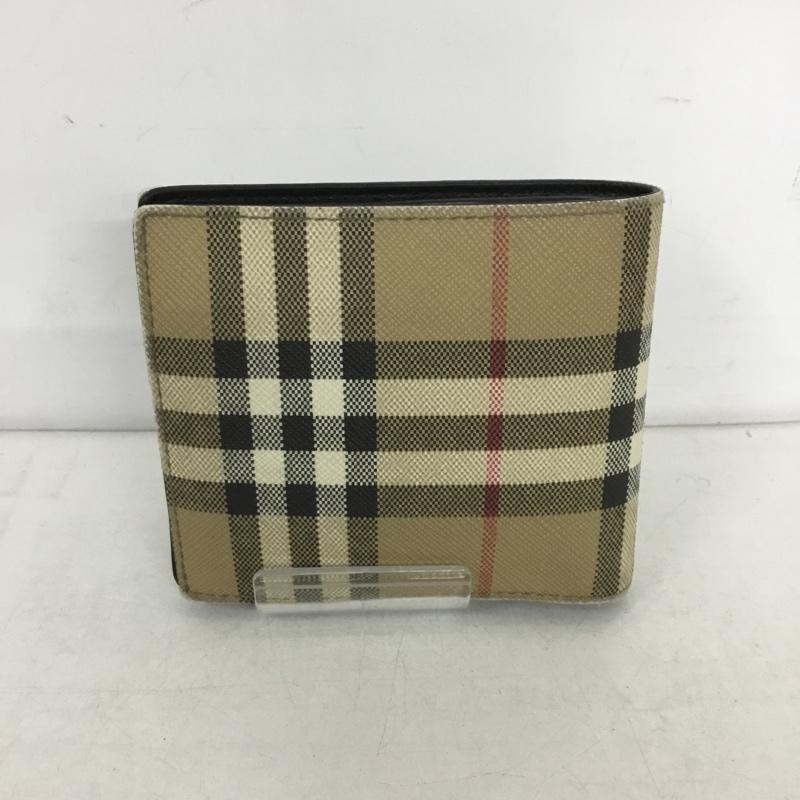 バーバリー BURBERRY 財布 二つ折り チェック ベージュ / ベージュ / X 白 / ホワイト / X 黒 / ブラック / X 赤 / レッド /  メンズ USED 古着 中古 10136343