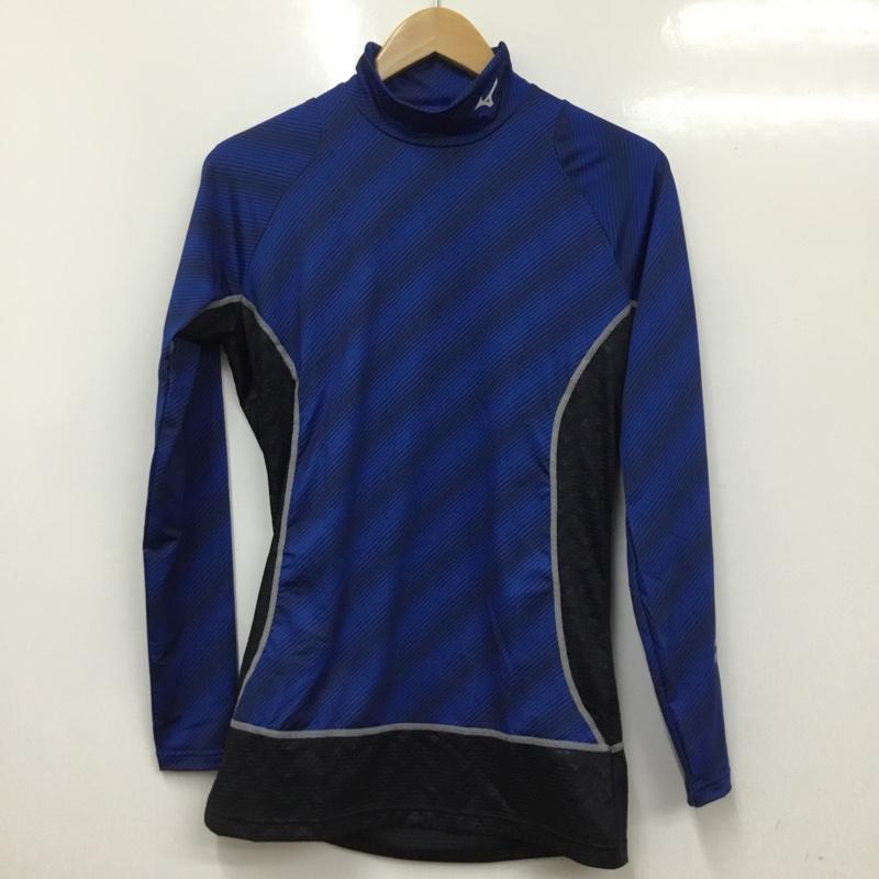 ミズノ MIZUNO Tシャツ 長袖 52MJ9003 空冷機能 UVカット ハイネックバイオギア ゴルフ L ロゴ、文字 青 / ブルー / X 黒 / ブラック /  メンズ USED 古着 中古 10136487