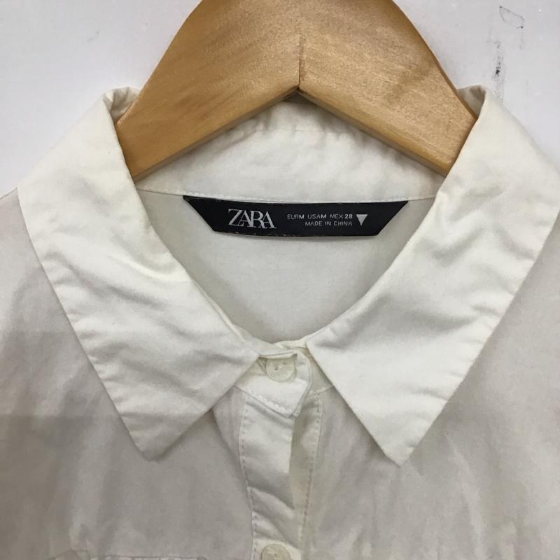 ザラ ZARA ワンピース ミニスカート 半袖ワンピース フレアスカート カラーネック シャツワンピース M 無地 白 / ホワイト /  レディース USED 古着 中古 10136747