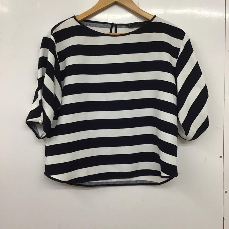 ザラベーシック ZARA BASIC カットソー 半袖 S ボーダー柄 白 / ホワイト / X 紺 / ネイビー /  レディース USED 古着 中古 10136908