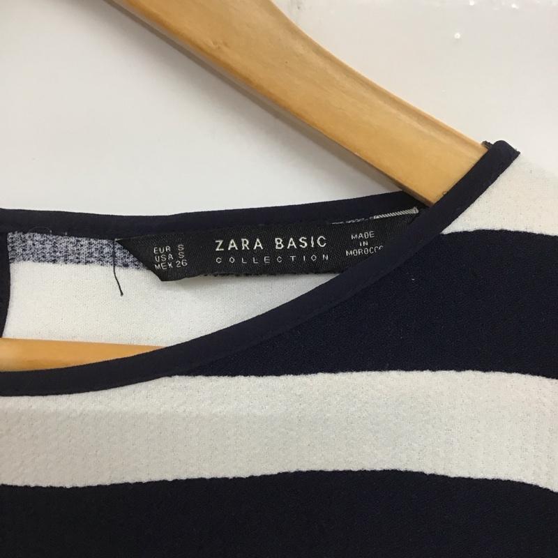 ザラベーシック ZARA BASIC カットソー 半袖 S ボーダー柄 白 / ホワイト / X 紺 / ネイビー /  レディース USED 古着 中古 10136908
