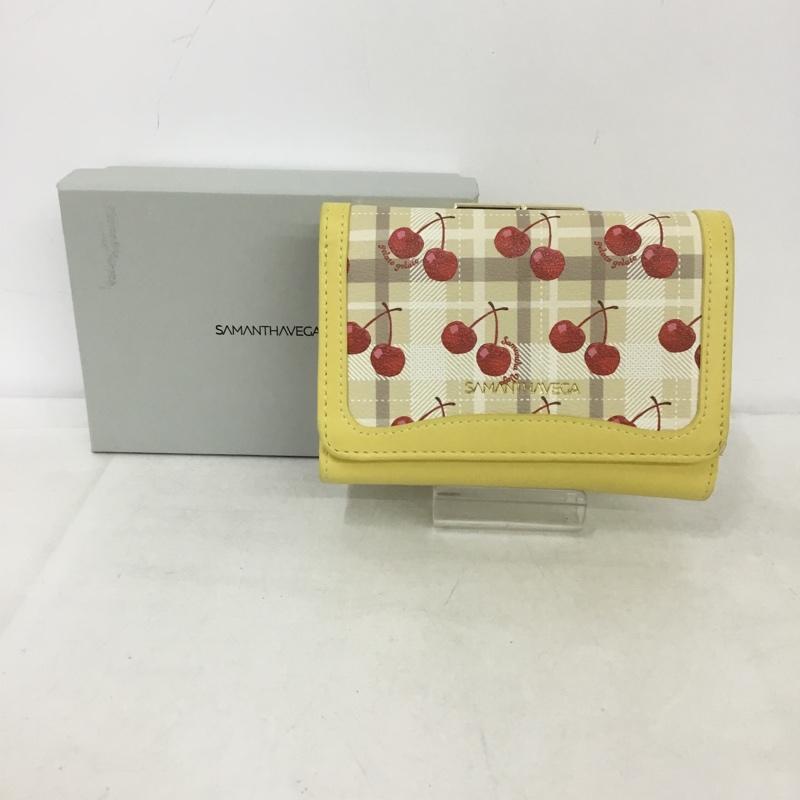 サマンサベガ Samantha Vega 財布 コンパクト財布 チェック チェリー がま口 ロゴ、文字 黄 / イエロー /  レディース USED 古着 中古 10136968