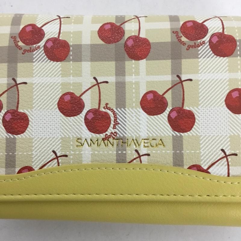 サマンサベガ Samantha Vega 財布 コンパクト財布 チェック チェリー がま口 ロゴ、文字 黄 / イエロー /  レディース USED 古着 中古 10136968