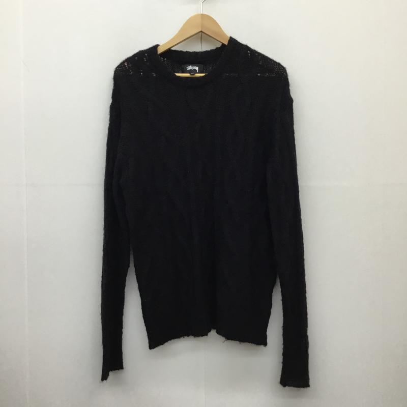 ステューシー STUSSY ニット、セーター 長袖 117228 CABLE LOOSE KNIT SWEATER M 無地 黒 / ブラック /  メンズ USED 古着 中古 10136991