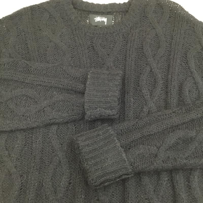 ステューシー STUSSY ニット、セーター 長袖 117228 CABLE LOOSE KNIT SWEATER M 無地 黒 / ブラック /  メンズ USED 古着 中古 10136991