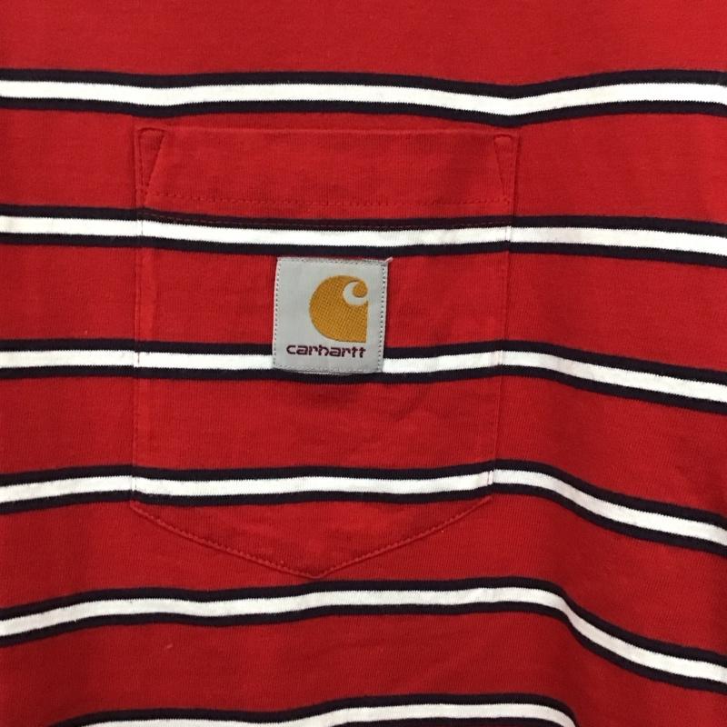 カーハート Carhartt Tシャツ 半袖 半袖カットソー プリントTシャツ クルーネックカットソー M ボーダー柄 白 / ホワイト / X 赤 / レッド / X 紺 / ネイビー /  メンズ USED 古着 中古 10137099