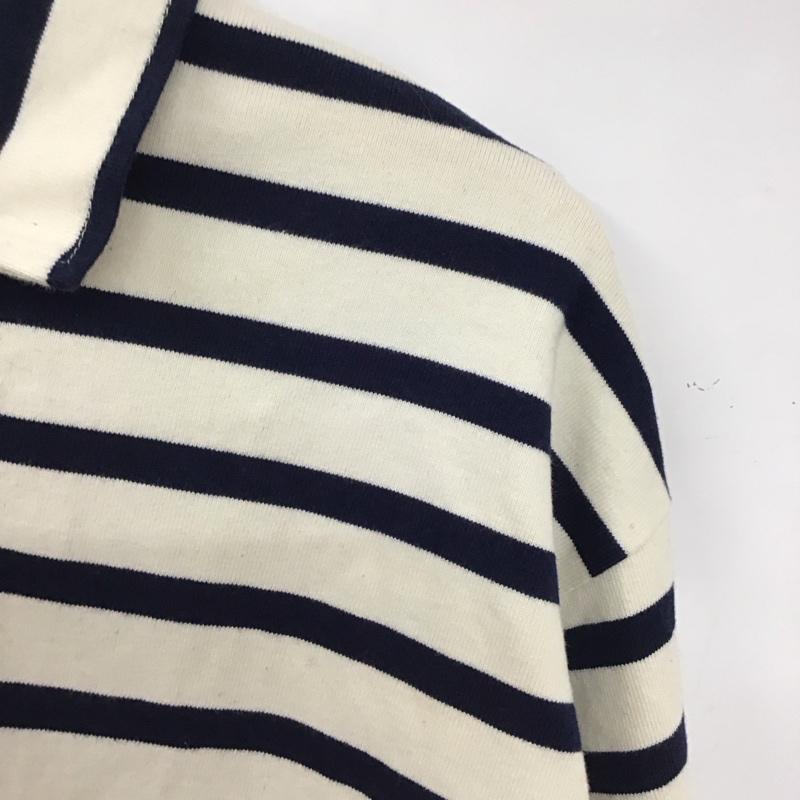 ザラ ZARA カットソー 長袖 長袖カットソー ジップアップカラーネックカットソー M ボーダー柄 白 / ホワイト / X 紺 / ネイビー /  メンズ USED 古着 中古 10137441