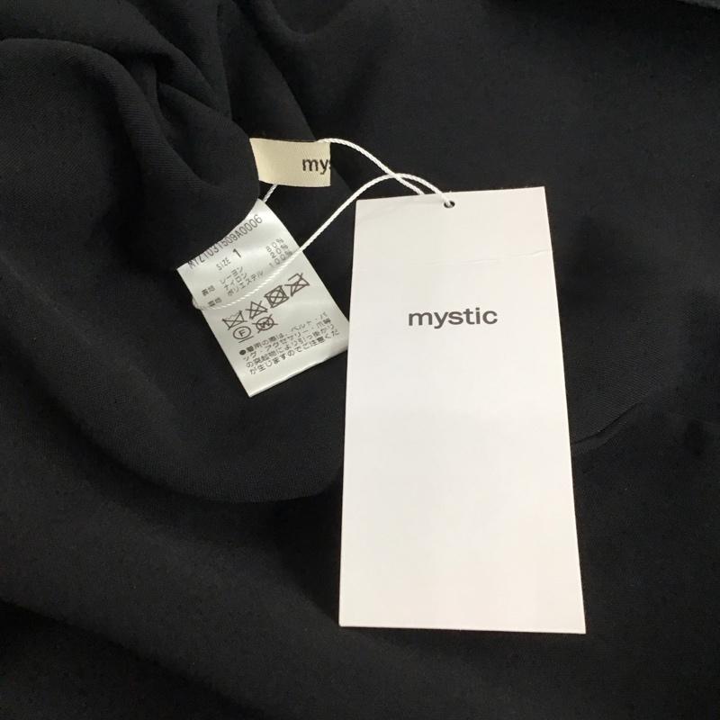 ミスティック mystic ワンピース ロングスカート 半袖ワンピース フレアスカート ワイドネック パフスリーブ 1 無地 黒 / ブラック /  レディース USED 古着 中古 10137556