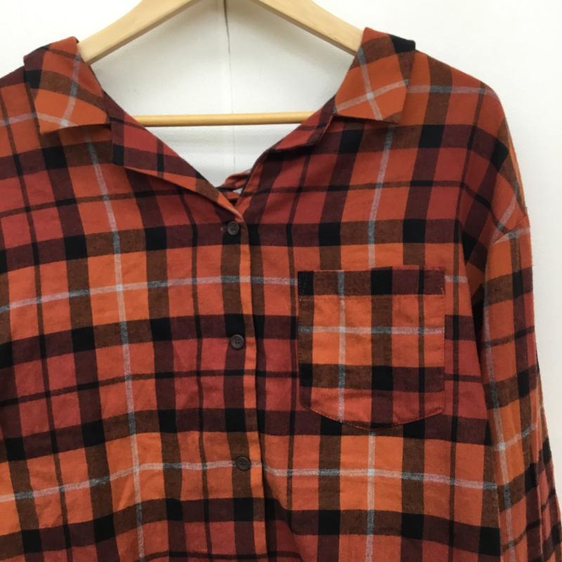 ダブルクローゼット w closet シャツ、ブラウス 長袖 FREE チェック 橙 / オレンジ / X 黒 / ブラック /  レディース USED 古着 中古 10137768