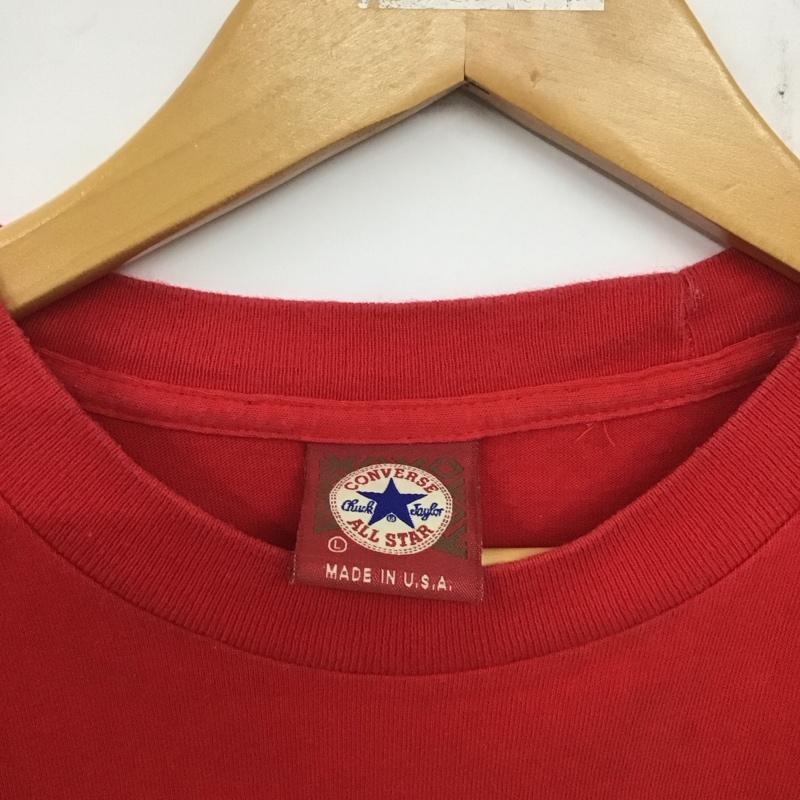 コンバース CONVERSE Tシャツ 半袖 半袖カットソー プリントTシャツ クルーネックカットソー L ロゴ、文字 赤 / レッド /  メンズ USED 古着 中古 10138221