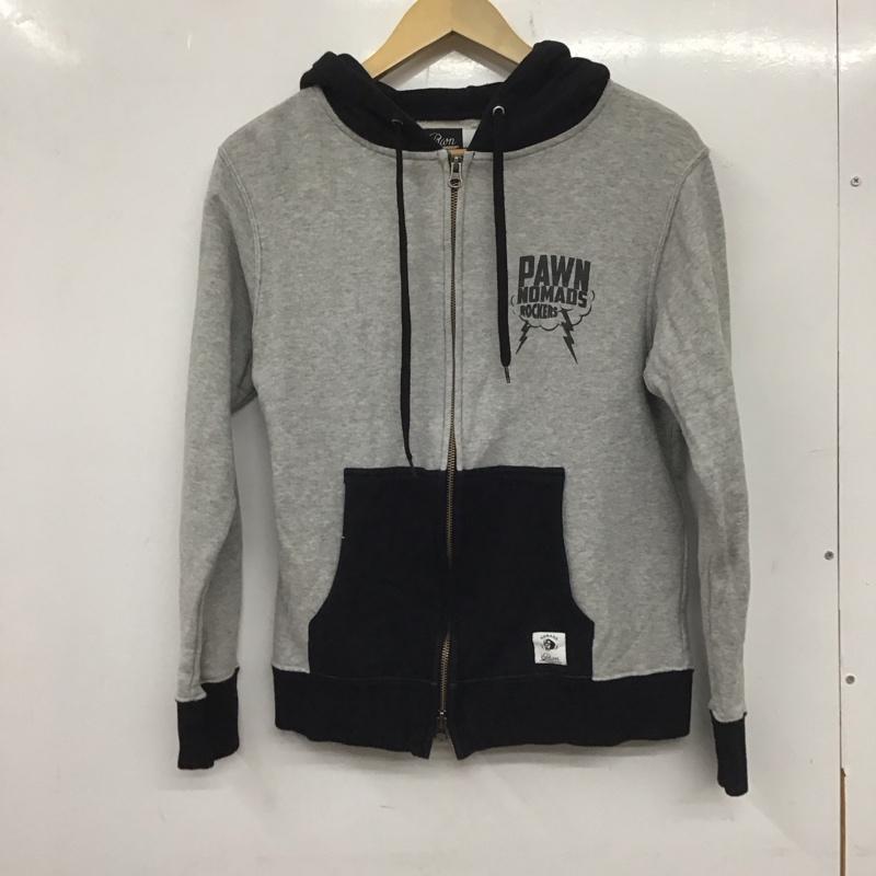 パウン PAWN パーカー 長袖 長袖パーカー ジップアップパーカー スウェット M プリント 灰 / グレー /  メンズ USED 古着 中古 10138593